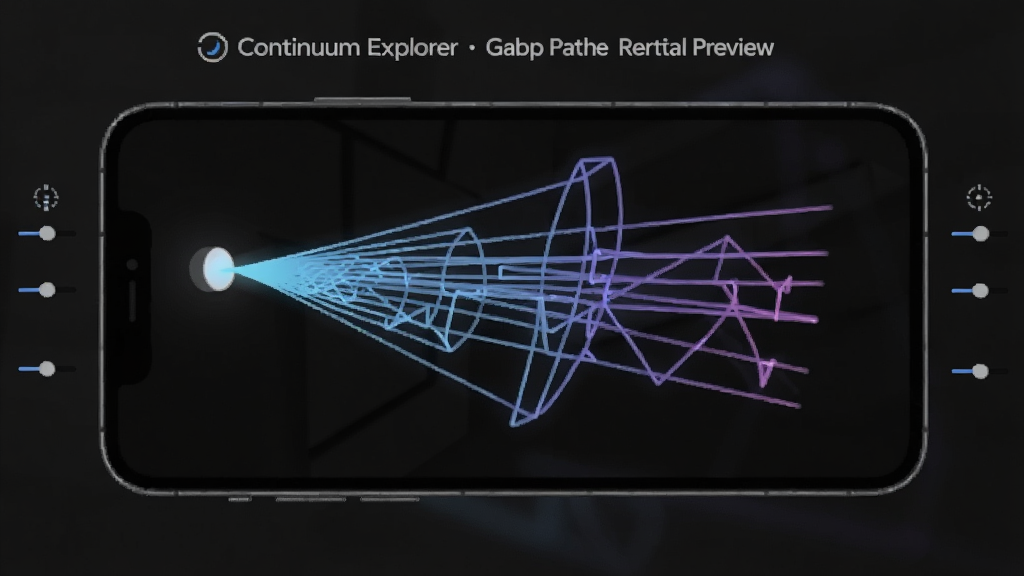 һ��չʾ Continuum Explorer ��Ӱ·��ʵʱԤ�����ܵ�ʾ��ͼ���������ֻ���Ļ����ʾ���ߴӹ�Դ����������η���Ĺ켣�����������������Ͻ��䣬����Ϊ��ɫ����Ļ�Ա��в�������ͼ�꣬�����Ƽ������������ɾ�