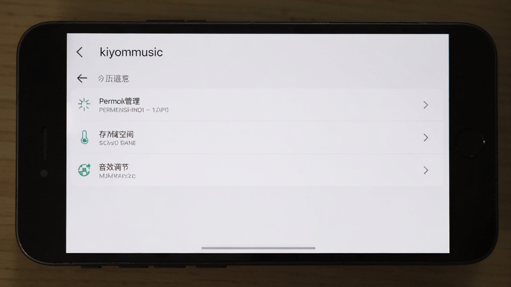 һ���ֻ���ʾkiyomusic����ҳ�棬�����а���Ȩ�޹������洢�ռ䡢��Ч���ڵ�ѡ����Ŀ������������ǳɫ�����������ʵ�ã����ʸɾ���������ȷ���޶���Ԫ��