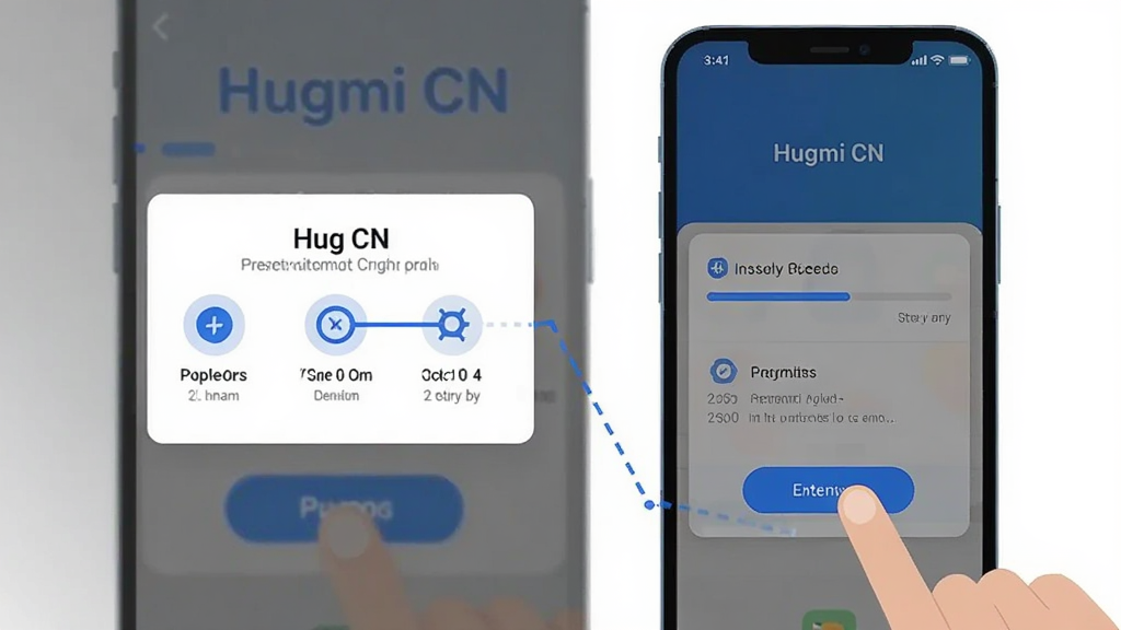 ��������Ϊһ���ֻ���Ļ��ʾHugmi CN�İ�װ��������Ȩ�����ý��棬�Ա�����ָ�������������ť�Ķ���������Ϊ�ֻ�����ƫ�ң������Ȩ�޵���ʾ�⣻�Ű�����ֱ�ۣ����Ϊ��ƽ���Ƽ��廭��ϸ�ڰ���������Ϊ��ɫ��Ȩ��ͼ�����������ʸɾ��޶���Ԫ��