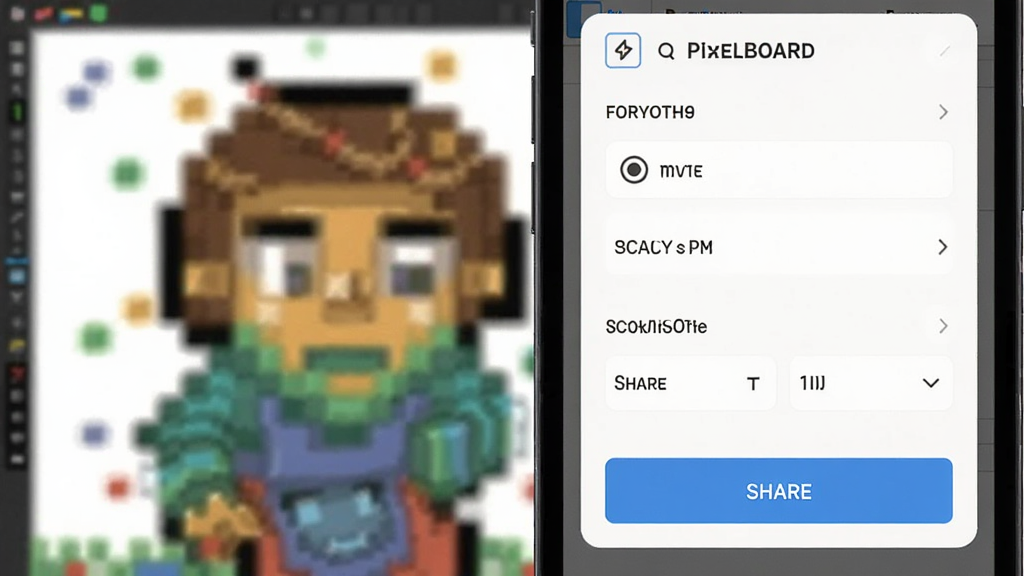 PixelBoard�����������棬����չʾ�ֻ���Ļ�ϵĵ���������壬��ʽѡ������ű��������ɼ����·��з�����ť����������ɵ����ػ���Ʒ����������ʵ�ã����ʸ��壬�޶���Ԫ��