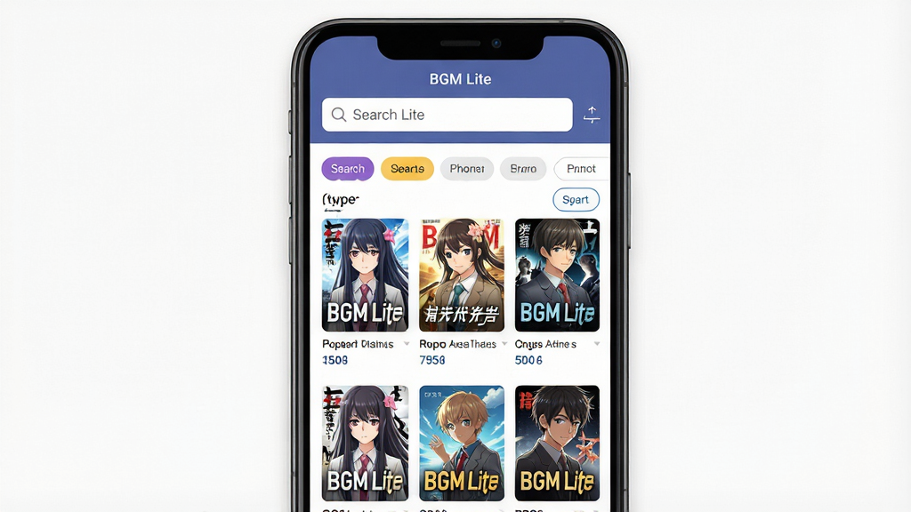 һ��չʾ��BGM Lite����������������������ͼ������Ϊ�ֻ���Ļ�ڵ�����ҳ������Ϊ�����������в����ͱ�ǩɸѡ�����·����������б����Ű��������£���Ļ�ڿɼ���BGM Lite�����������Ϊ��Լ��ƽ��ƣ�ϸ�ڰ�����ɫ���ͱ�ǩ�������������ͼ������ť�����ʸ��壬����ɾ����޶���Ԫ��