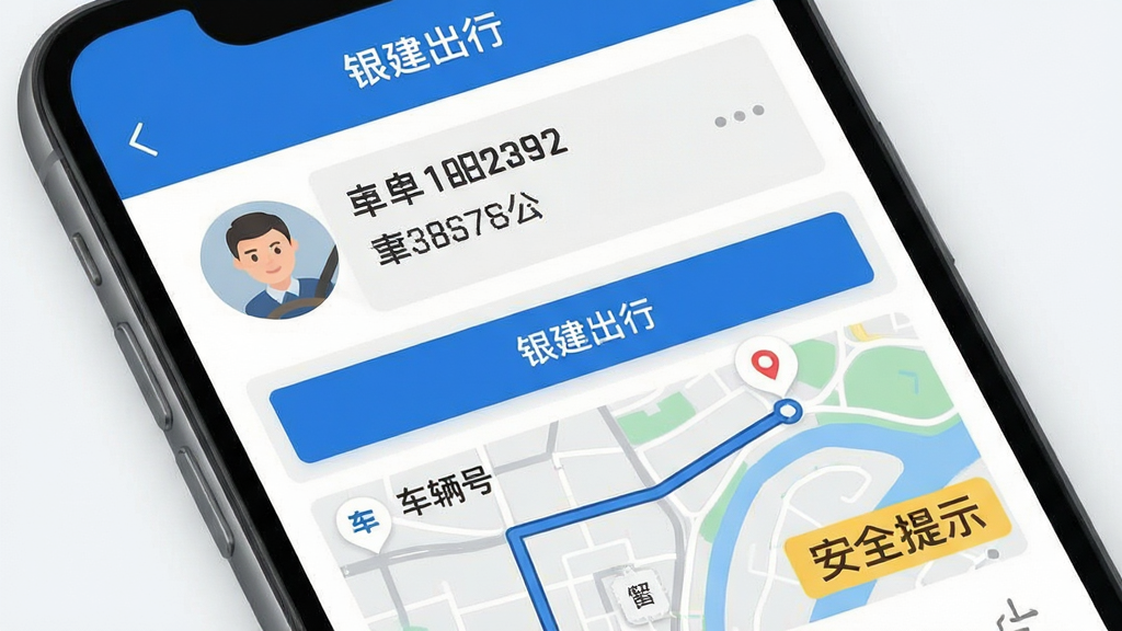 �ֻ�������д��չʾ���������С���������ҳ�������а���˾��ͷ�񡢳��ƺ��롢�����ͺš��г�·�ߵ�ͼ�밲ȫ��ʾ��ǩ������Ϊ���½ṹ����Ϣ�������������Ϊ��ˬ��ƽ����ƣ�ϸ�ڰ�����ɫ��ť���ɫ��Ϣ�������ʸ��塢�ɾ����޶���Ԫ��