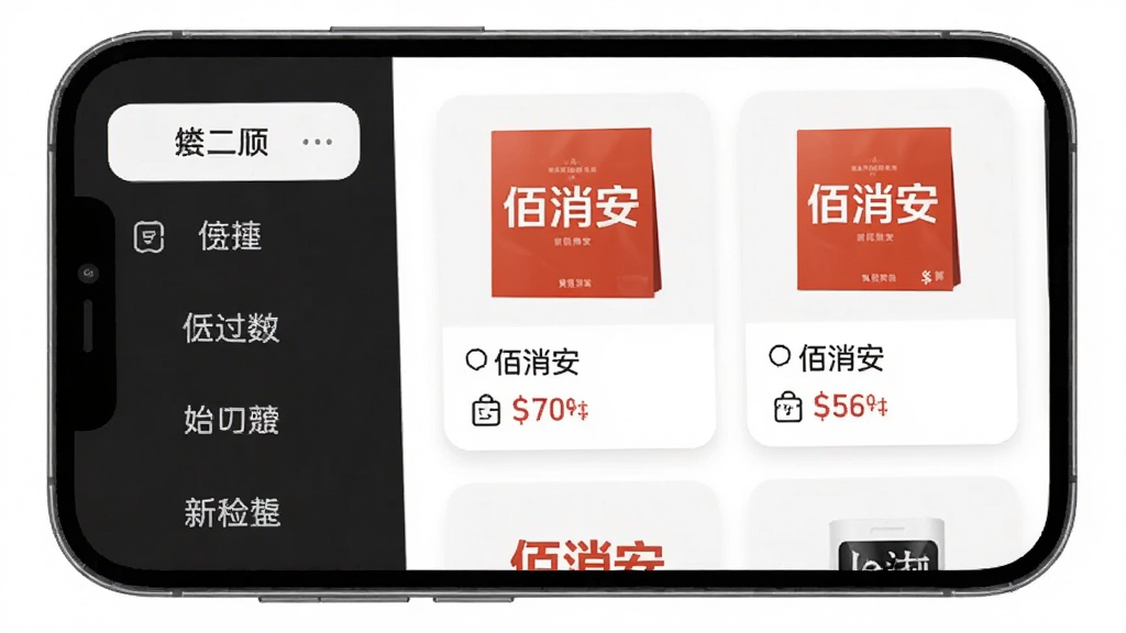 ��������Ϊһ���ֻ���Ļչʾ����������棬���Ϊ�����ǩ�����Ҳ�Ϊ��Ʒ�б���Ƭ����Ƭ�ϴ��С�����������������Ʒͼ��۸��ǩ������Ϊ���ҷ����ṹ���Ű����롢�������У����Ϊ�ִ����̼��磻ϸ��Ϊ��ǩ��������ƬԲ�ǡ�ͼ�����Ի������ʸ��塢�ɾ����޶���Ԫ��