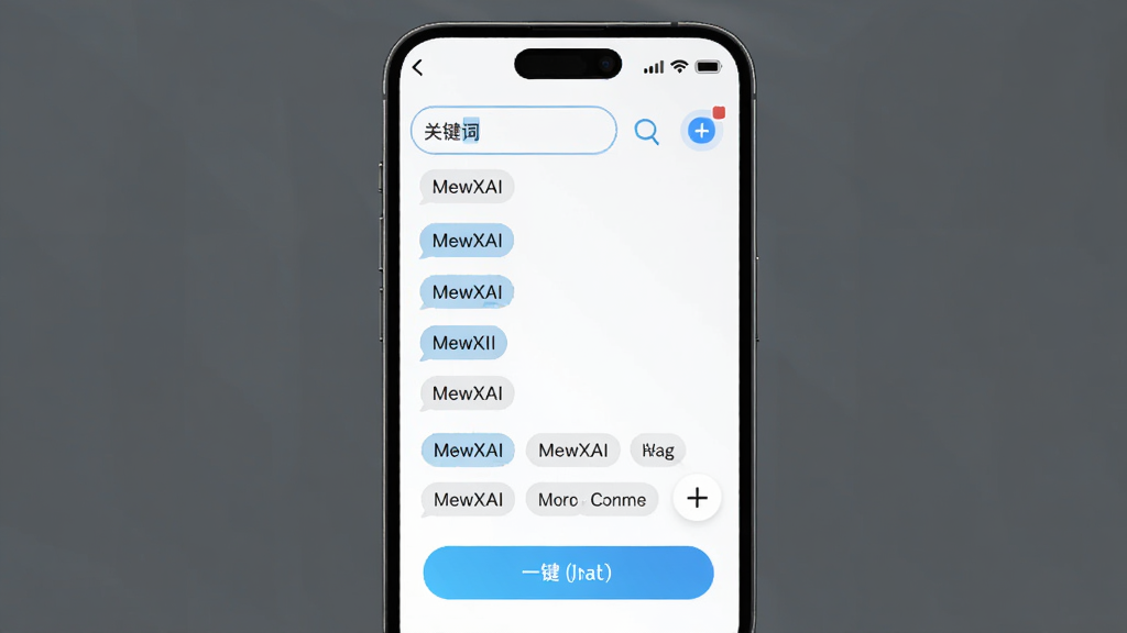 MewXAI������ʾ�ʸ������ܽ��棬����Ϊ�ֻ���Ļ�еĹؼ����������������б��������Ϸ�Ϊ���������·�Ϊ�Ƽ���ǩ���Ű����������У����Ϊ��ˬǳɫUI��ϸ�ڰ��������Ĺؼ���������һ����䰴ť�����������ɾ��޶���Ԫ��