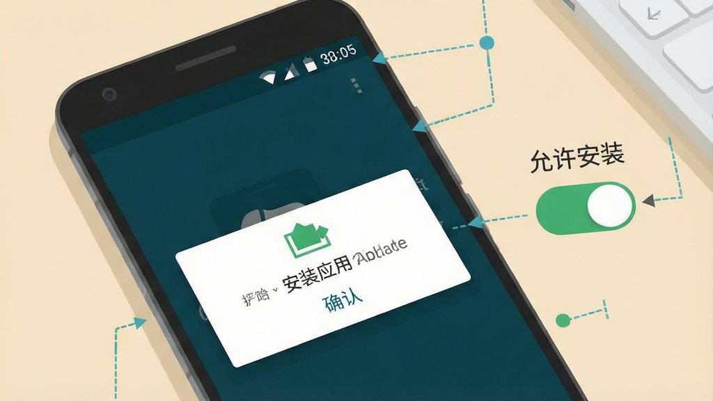 һ��չʾ��׿�ֻ���װӦ�ù��̵�ʾ��ͼ���������ֻ���Ļ��ʾ��װȷ�ϵ������Ա��С�������װ���Ŀ���ʾ�⣬����Ϊǳɫ���棬����ƽ����Ϣͼ��ϸ�����������ʸɾ����޶���װ��