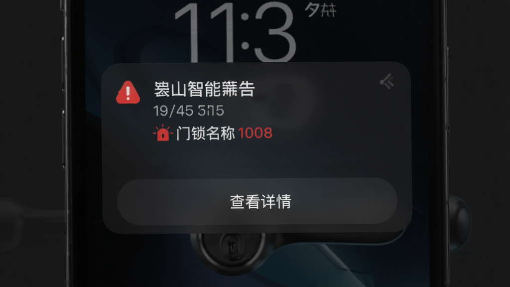 �����������ֻ��������浯����ɽ�����쳣�澯֪ͨ������Ϊ��ɫ������Ϊ֪ͨ��Ƭ����չʾ���·��в鿴���鰴ť�����Ϊ��ɫϵ�Ƽ��У�ϸ�ڰ����澯ͼ�ꡢʱ����Ϣ���������ơ���ɫ��ʾ��ʶ����������������ɾ��۽�