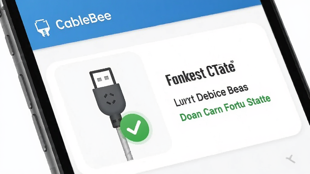 һ�ű���CableBee�豸ʶ���ܵĽ���ͼ���ֻ���Ļ����ʾһ������������ͼ������ɫ�Թ�״̬��ʶ���Ա��г��豸����������״̬���֣��������࣬������Ϊ��ɫ���������ɾ������������������д��С�CableBee������