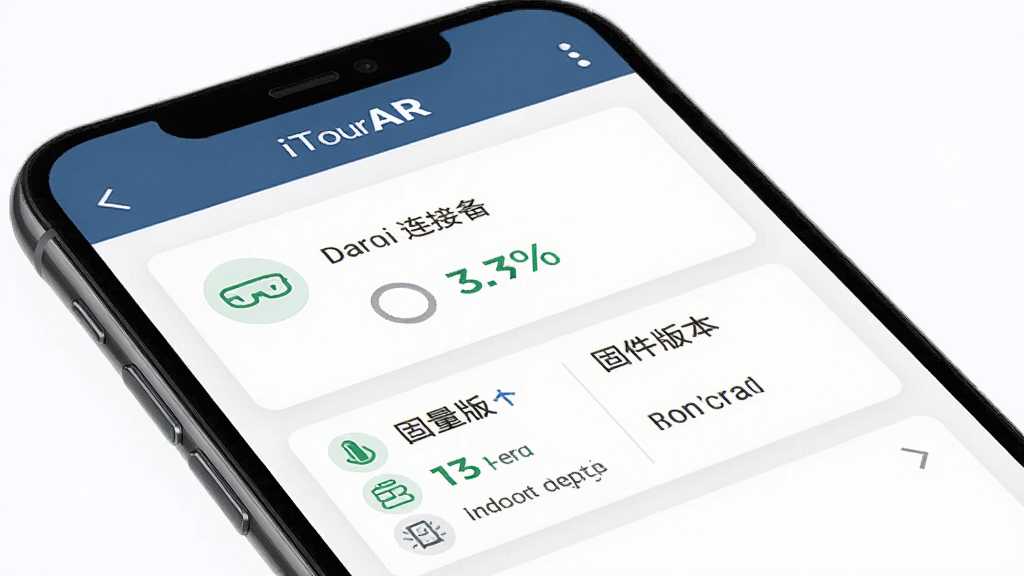 iTourAR�豸��������ʾ��ͼ������չʾһ���ֻ���Ļ����Ļ����ʾAR�۾�������״̬�������ٷֱ���̼��汾��Ϣ�����沼�����������������ϸ�ڰ���ͼ����������壬���ʸ��壬�ɾ����޶���Ԫ��