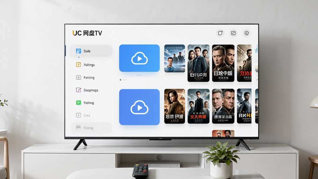 ����������һ̨�����ڿ������ӹ��ϵĴ������ܵ��ӣ���Ļ������ʾUC����TV��Ŀ�Ƭʽ���棬���Ϊ���ർ�����Ҳ�ΪӰ�Ӻ���ǽ������ǰ���ڷ�ң��������ֲ�����岼��Ϊ�����ӽǾ��й�ͼ���Ű���ˬ���׳��㣬���Ϊ�ִ���Լ�Ƽ��У�ϸ�ڰ�������ͼ�ꡢ���Ű�ť���ƶ��־�����ʸ���ɾ��޶���Ԫ��