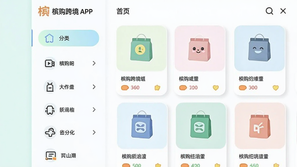��������Ϊ�Ĺ��羳APP����Ʒ����ҳ���ͼ���廭����Ļ��չʾ�����Ʒ�����ǩ����Ʒ��Ƭ�б������ֲ������ҷ��������Ϊ���ർ�����Ҳ�Ϊ��Ʒ���񣬷��Ϊ����ǳɫ��ƽ��ƣ�ϸ�ڰ���Բ�ǿ�Ƭ�������Ӱ������ͼ����ü�Լ�������ƣ����ʸɾ��������޶���װ��Ԫ��