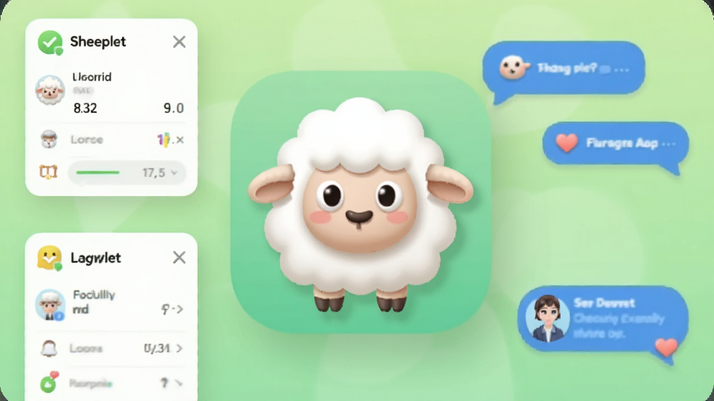 һ��չʾ Sheeplet ������������ֻ���Ļ��Ⱦͼ������������Բ��ɰ�������ͨ������ΪӦ��ͼ�꣬����Ϊ��͵�ǳ��ɫ���䣬��Χ�����ż�¼��Ƭ���������ݵȹ���ģ�飬���������»��ã����������ɾ����޶���Ԫ��