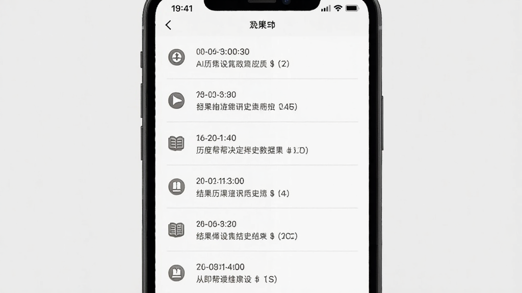 AI转盘帮决定历史记录列表界面,手机屏幕显示按时间排列的决策结果条目,每条记录包含时间与结果文字,布局为纵向列表,风格简约素雅,细节上条目之间有浅色分隔线、左侧有小图标标识,画质清晰干净无多余元素