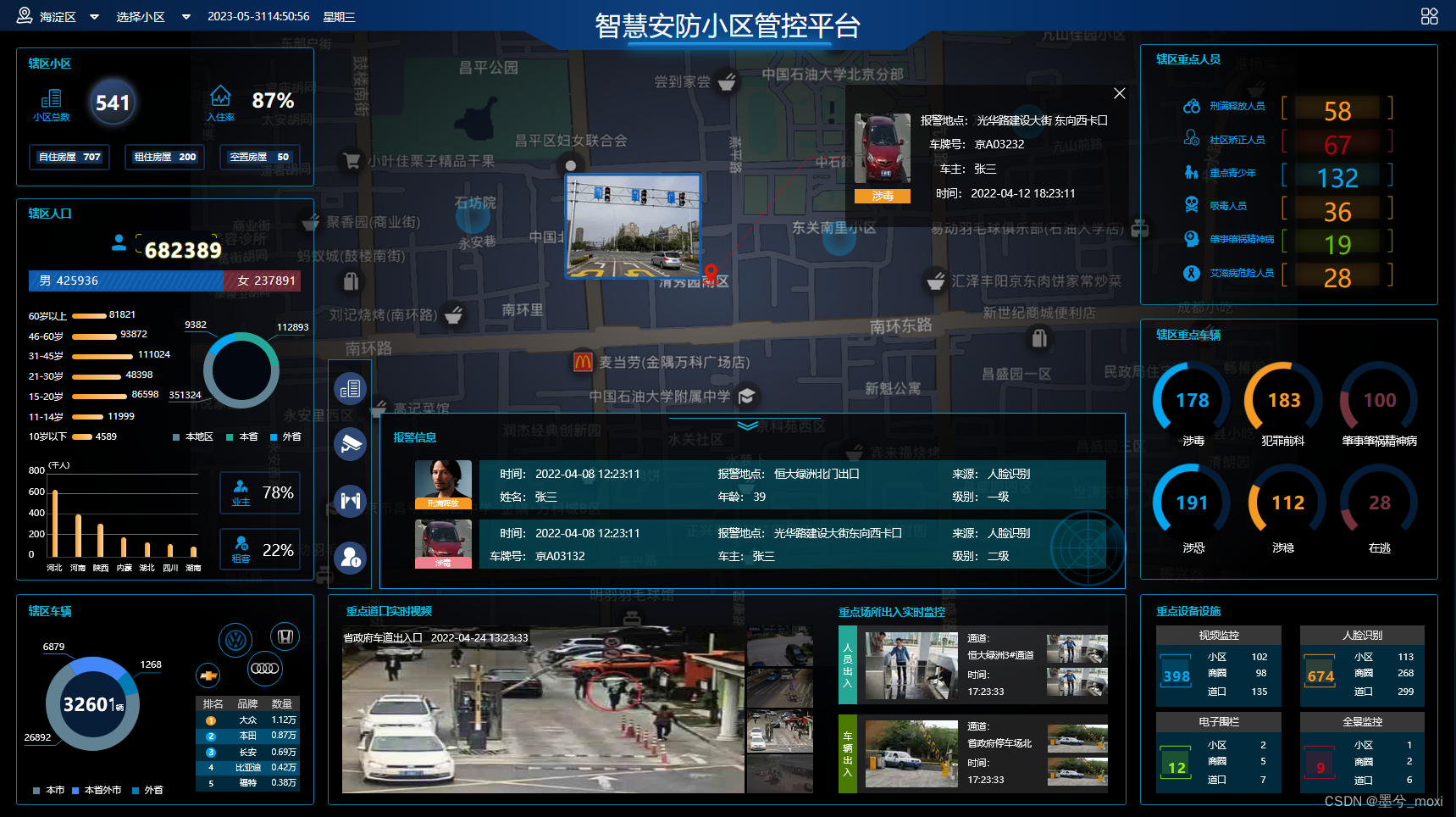 安保通智能安防管理平台报警弹窗处理与录像回放时间轴查询界面