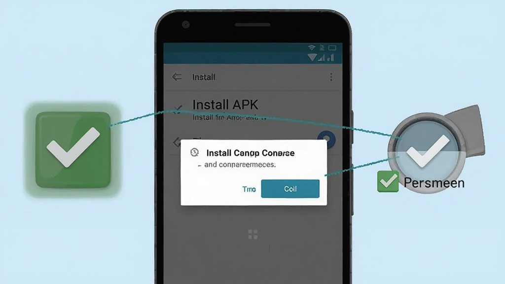 һ��չʾ��׿�ֻ���װAPK�ļ����̵�ʾ��ͼ����Ļ����ʾ��װȷ�ϵ������Ա����й�ѡȨ�޵�ͼ�꣬����Ϊǳ��ɫ��������дʵ��࣬�����������޶���Ԫ��