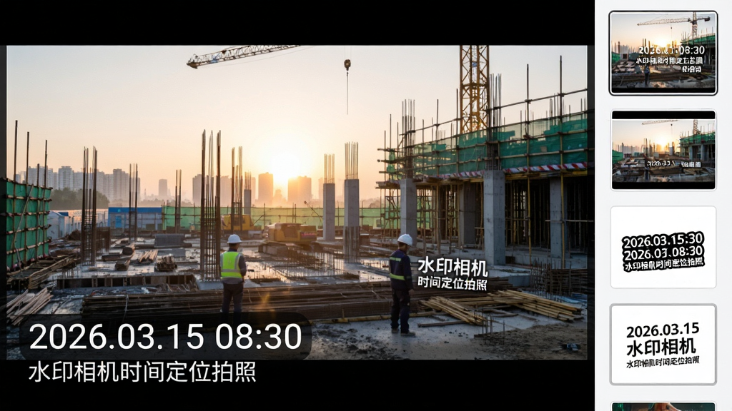 ����������һ�������������ƬԤ�����棬��Ƭ����Ϊ�峿�Ĺ����ֳ�����Ƭ���½ǵ�����ʾ������������ʱ��ˮӡ���֣������Ҳ��ж��ˮӡ��ʽ����ͼ��ѡ�񣬲���Ϊ����ͼԤ�����Ҳ�������ʽѡ����Ϊ���Ĺ�����Ӧ�ý���չʾ�磬ϸ����ͻ��ʱ�����ֵ���������ˮӡ�߿��ϸ����ƣ����ʸ��塢�ɾ����޶���Ԫ�أ�ͼƬ��ˮӡ���ְ�����2026.03.15 08:30���롰ˮӡ���ʱ�䶨λ���ա�