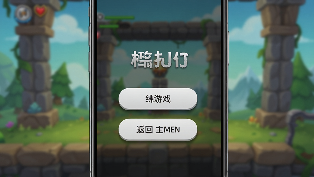 手机屏幕显示万箭归位游戏暂停界面,界面中央有继续游戏与返回主菜单按钮,背景为游戏关卡虚化画面,整体布局简洁居中,风格清爽现代,细节上按钮带有柔和阴影,画质清晰,画面干净,无多余元素