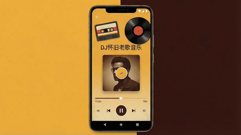 һ���ֻ����ֲ���������չʾͼ������������һ��������׿�ֻ�����Ļ����ʾ��Ϊ��DJ�����ϸ����֡���Ӧ�ò��Ž��棬�����и��ŴŴ���ڽ���ƬԪ��װ�Σ��в�Ϊ���������벥�Ž��������ײ��ǲ��ſ��ư�ť������Ϊů��ɫ������ɫ����Ļ���ɫ������������ɾ����Ű�����������ϸ�壬�޶���Ԫ��