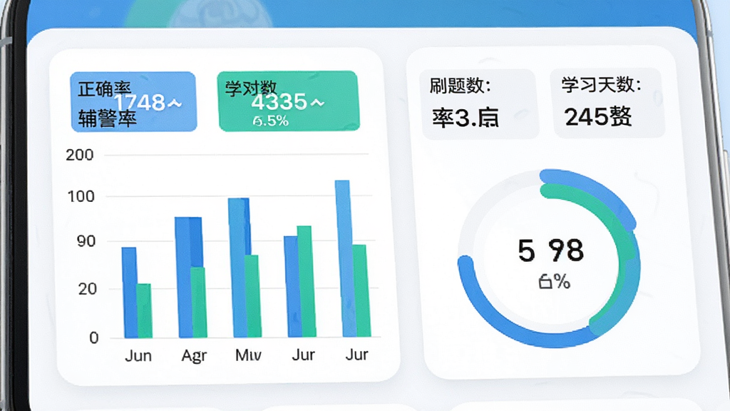 ���������ѧϰ����ͳ��ҳ�棬����Ϊ�ֻ���Ļ����ʾ��״ͼ�ͻ��ν���ͼ��ͼ����ɫΪ���̴��䣬�Ա�����ȷ�ʡ�ˢ������ѧϰ���������ֱ�ǩ������Ϊ��ɫ��Ƭʽ���֣��������ǳɫ��ϸ����ͼ������������������Ŀ�����ʸ��壬����ɾ����޶���Ԫ��