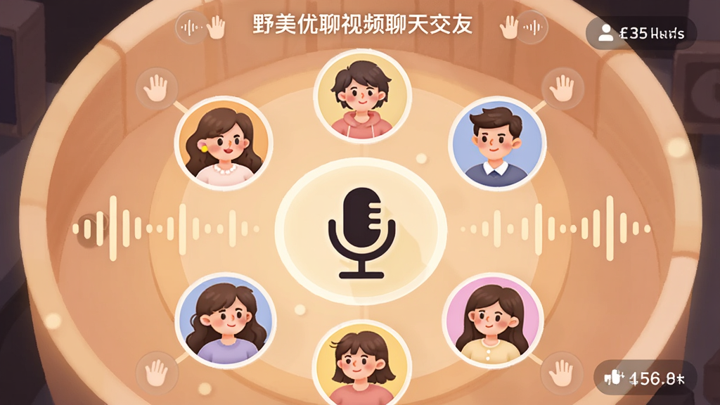 ����Ϊһ��Բ���������䳡������������˷�ͼ�꣬��Χ���������û�ͷ���Ի������У�����Ϊͬ��Բ����״���Ű���������������ɢ�����Ϊ��ů��͵��罻�����廭��ϸ�ڰ�����Ұ��������Ƶ���콻�ѡ����ֱ�ע�ڷ��䶥������������������Сͼ�ꡢ���������Ǳ꣬����ϸ��ɾ����޶���װ��
