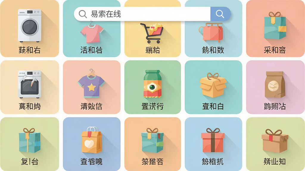 ����Ϊһ���ɶ����Ʒ����ͼ����ɵ�����ǽ������չʾ������Ϊ�Ź������У�ÿ�������ڷ��ò�ͬƷ��ͼ����ҵ硢���Ρ�ʳƷ�ȣ��Ű����������Ϸ���������Ԫ�أ����Ϊ���±�ƽ��ʸ���廭����ɫ���������ϸ�ڰ���ͼ����Ӱ��������ֱ�ǩ�����ʸ��壬����ɾ����޶���Ԫ�أ�ͼ������Ϊ���׹����ߡ�
