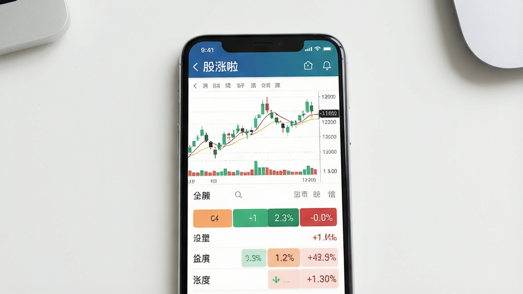 手机屏幕居中展示股票行情列表界面,顶部有