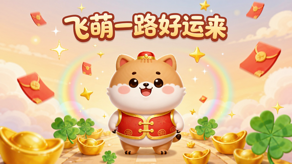 ����������һֻԲ��ɰ��Ŀ�ͨ�ȳ��ɫ��������ɫϲ��С���ף�վ��������ɫԪ������Ҷ�ݵĵ�·�ϣ�����Ϊ���ůɫ���Ľ�����գ��Ϸ���Բ������д�š�����һ·�������������岼��Ϊ�����ֻ���Ϸ�������ϸ�ڰ���Ʈ��ĺ������˸��������ʺ���Σ����������ɾ����޶���Ԫ��