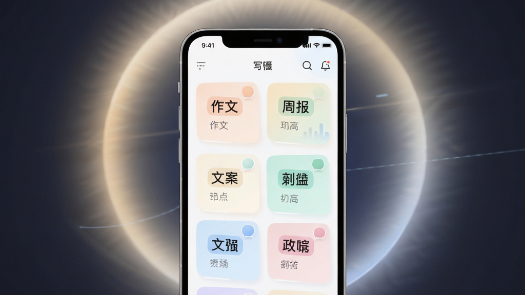 ����AIд�����ܽ���չʾ���ֻ���Ļ�г��ֶ��д��ģ�忨Ƭ���У���Ƭ�ϱ�ע���ġ��ܱ����İ��ȷ����ǩ��������ɫ��ͣ���������΢����Ч����������������ͼ�ɾ�����