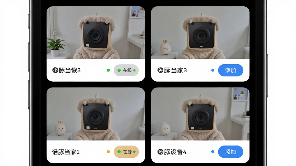 ����ΪС�൱��APP��ҳ���豸�������棬��Ļ��չʾ�ĸ�����ͷ���濨Ƭ������Ϊ�ֻ����С���Ƭ�������У��Ű��������򣻷���ִ���Լ��ϸ�ڰ����豸���Ʊ�ǩ������״̬Բ�㡢�����豸��ť�����ʸ��塢�ɾ����޶���Ԫ��
