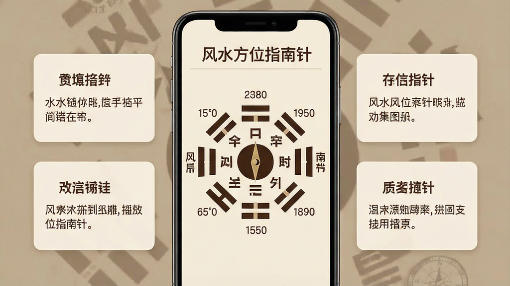 һ����Ϣͼ����չʾͼ������������һ�������ֻ����棬��ʾ����ˮ��λָ���롱�ķ�λͼ��ҳ�棬��������Ϊ���Է�λͼ���˸���λ�ֱ��ע���������������Χ���Ա����м�������˵����Ƭ���������ǳ��ɫ����������ɫ���֣��Ű����������������������ʸ��壬�ɾ�������Ԫ��