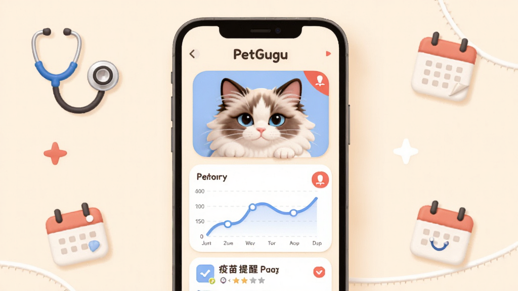 ����ΪPetGuguӦ���еĳ��｡������ҳ�棬��Ļ��ʾһֻ��żè��ͷ��Ƭ����������ͼ���������������б�������Ϊ�ֻ���Ļռ�������롢��Χ��׺������������Сͼ�꣬�Ű���Ϣ�㼶���������Ϊ��ů��͵�ҽ�ƽ�����廭��ϸ�ڰ���ǳ��ɫ��������ɫ���ߡ���ɫ���ѽǱ���Բ�����壬���ʸ���ɾ��޶���Ԫ��