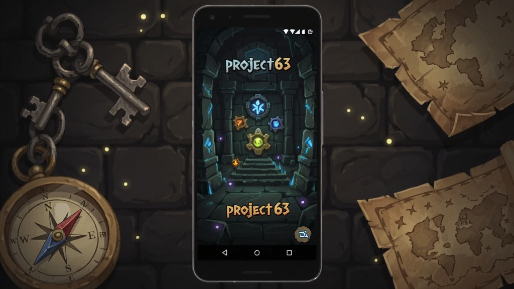 �����������һ����׿�ֻ����ֻ���Ļ����ʾproject63��Ϸ�����棬��ɫ�ż������뷢�����ͼ�����ֻ�����ֲ�Կ�ס����̡����ϵ�ͼ�Ƚ���Ԫ�أ����岼�����ҶԳƣ����Ϊ�������ɲ廭��ϸ�ڰ���ʯ��������΢�����ӣ����������ɾ����޶���Ԫ��