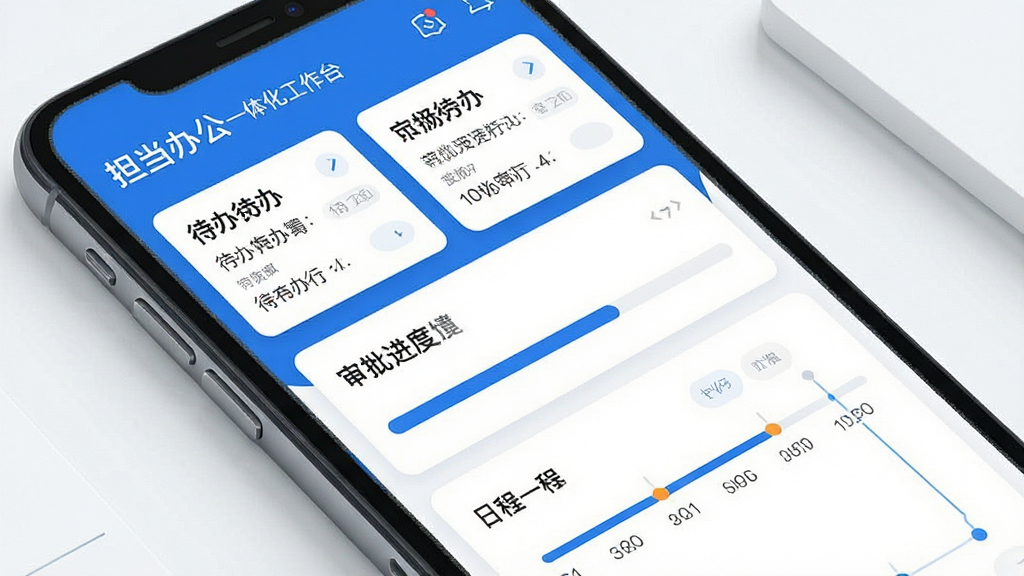 һ��չʾ�������칫��һ�廯����̨�Ľ���ʾ��ͼ����������Ϊ�ֻ���Ļ��д����Ļ�ڳ��ִ��쿨Ƭ���������������ճ�ʱ���ᣬ��ɫ������Ϊ���������ɾ����࣬����ִ�����ϸ�����������ʸɾ����޶���Ԫ��