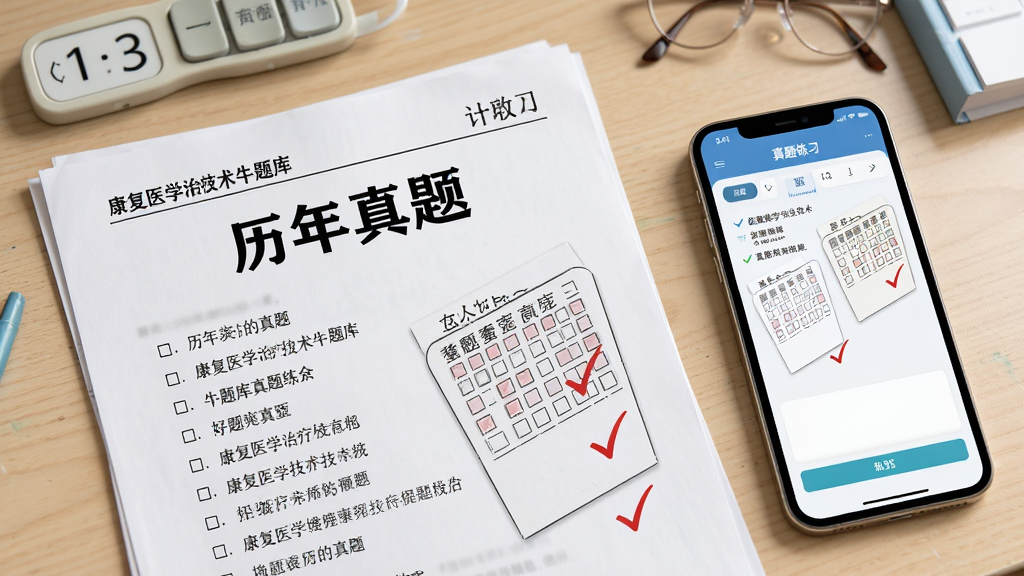 康复医学治疗技术牛题库真题练习界面,画面主体为一份标注