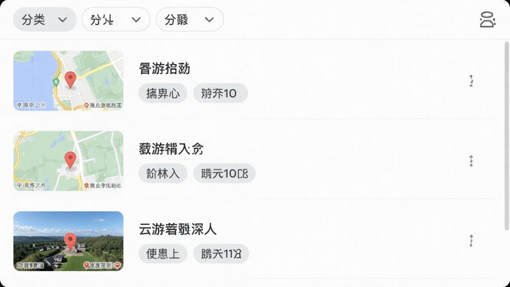 ���ε�ͼ����������������λ���ղع���ҳ�棬�������б���ʽչʾ������ղصص㣬ÿ����¼����е�ͼ����ͼ���Ҳ���ʾ�ص��������Զ����ǩ�������з���ɸѡ���������Ű����룬�������ǳɫϵ�����������ɾ�