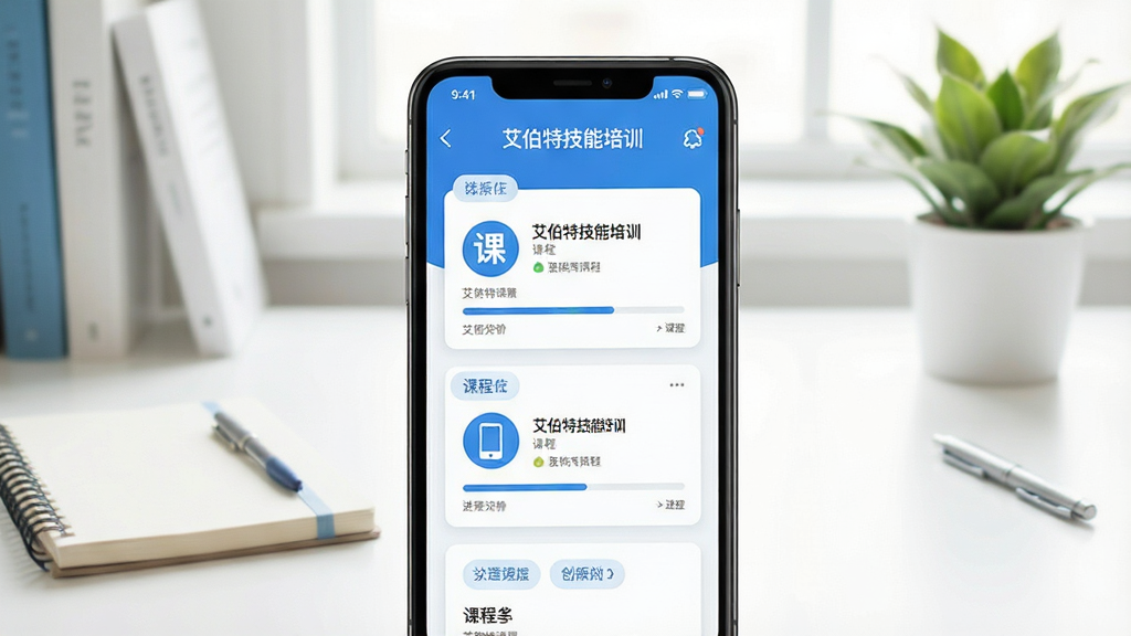 ����������һ�������ֻ�����Ļ����ʾ�������ؼ�����ѵ��Ӧ�õ������棬�γ̿�Ƭ�������У��������������鷿�����������ϰڷűʼǱ�����ֲ������������±�ƽ�����ɫ��������Ϊ����ϸ�ڰ����γ�ͼ�ꡢ�������ͷ����ǩ�����������ɾ����޶���Ԫ��