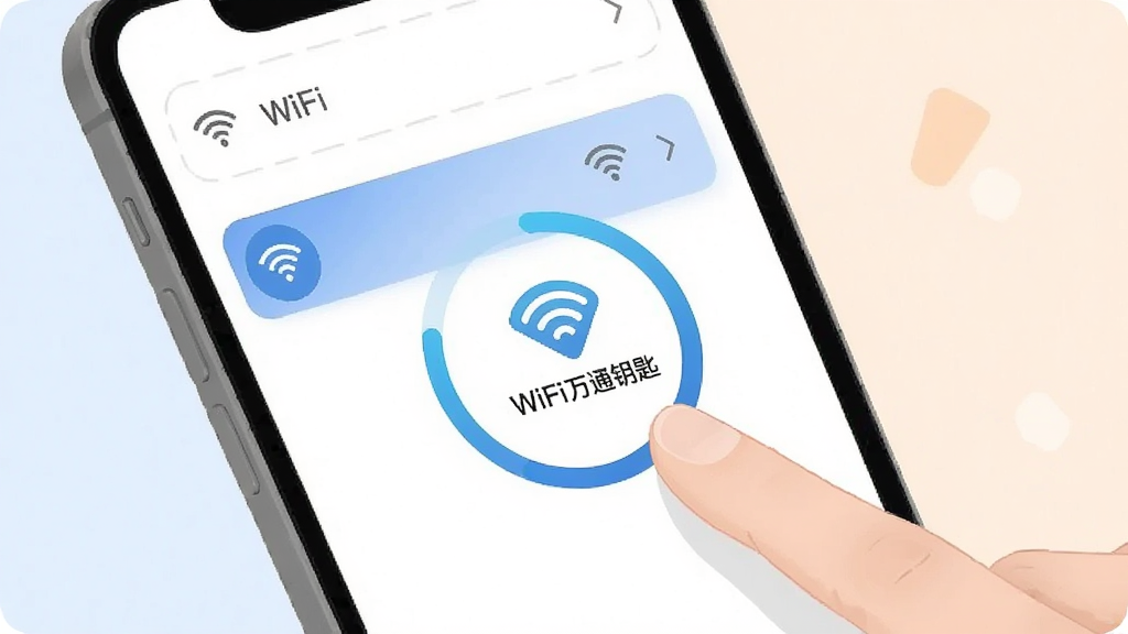 һ��չʾWiFi��ͨԿ��һ�����ӽ��������Ĳ廭������Ϊ��ָ����ֻ���Ļ�ϵ�WiFi�б���Ŀ����Ļ����������ӽ��Ȼ���