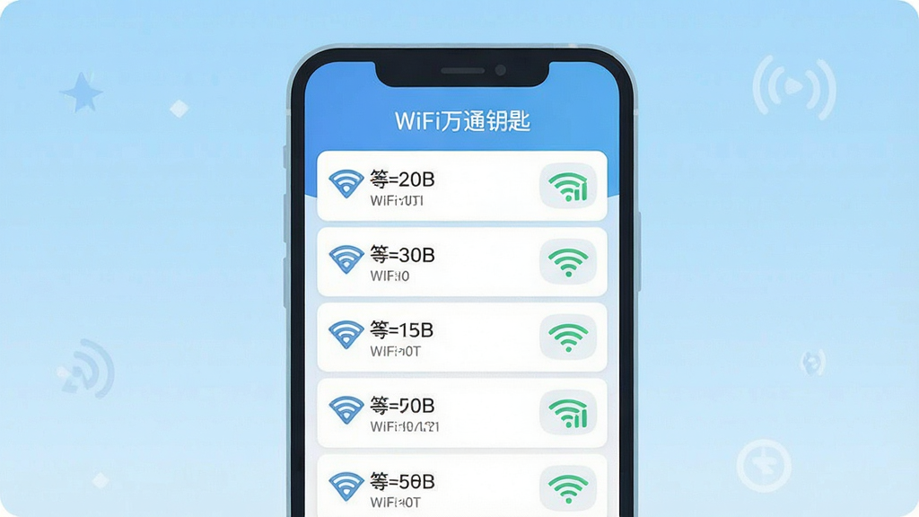 һ��չʾWiFi��ͨԿ��������������ֻ���Ļ��ͼ���廭������������һ�����������ֻ�����Ļ�ڳ��ּ����ȵ��б����棬������