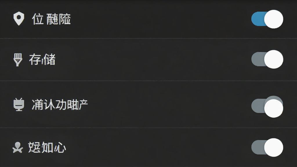 一张展示手机权限设置界面的生图,主体为安卓系统权限管理页面,布局为列表式开关项,风格为简洁系统UI风格,细节包含定位、存储、通知等权限条目与开关状态,画质清晰干净,无多余元素