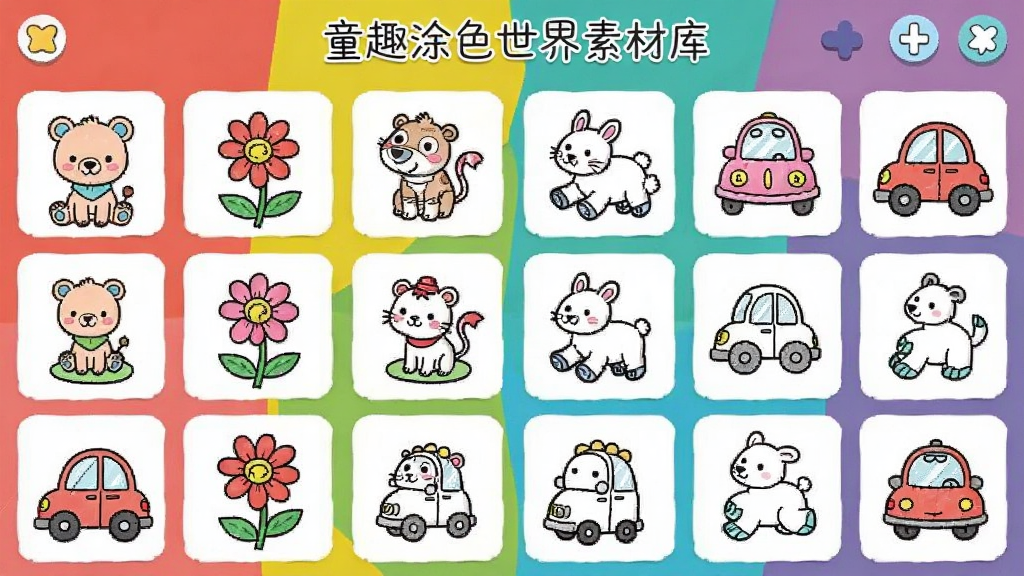 ͯȤͿɫ�����زĿ���棬չʾ�����ͬ�����Ϳɫ�߸�����ͼ�������У�����С������䡢������ͼ������������ÿɰ���ɫ�ʷ�����ȷ�����������ɾ�