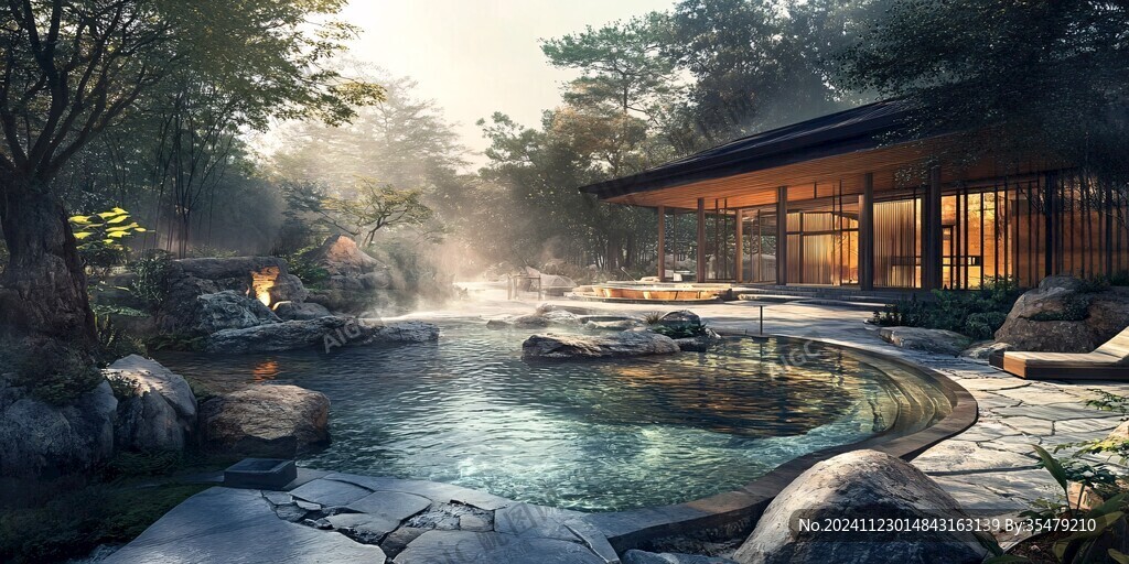 邻享鲸泉泡汤池区与休息区环境 适合周末放松的实景图
