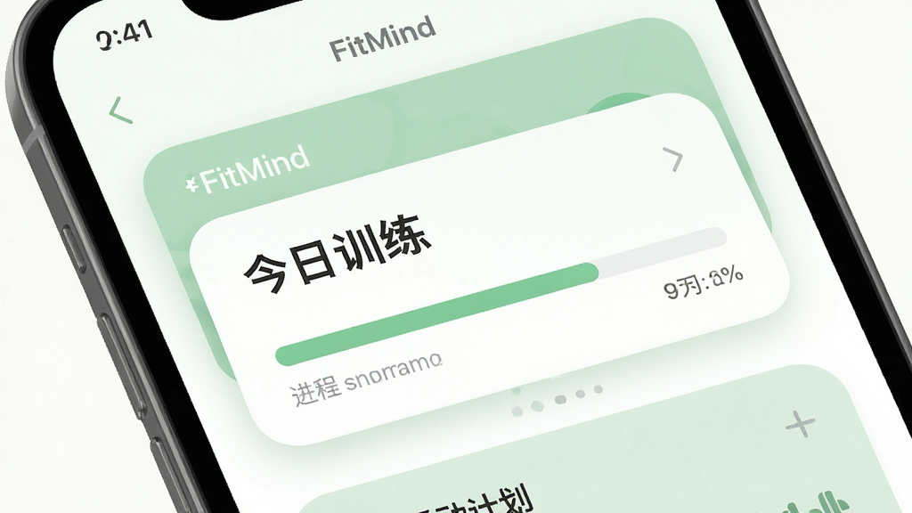 主体为FitMind应用界面中的个性化运动计划卡片,卡片上显示