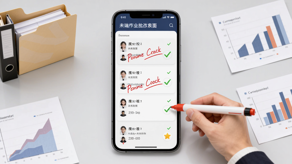 δ��ħ��У��ʦ����ҵ���Ľ��棬�ֻ���Ļ��ʾ��ҵ�б������Ľ�����������к�ɫ���ıʼ����Թ������ֱ�ǣ�����Ϊǳ��ɫ����̨����Χ��׺�ļ�����ͼ��Ԫ�أ���������񣬲��ֹ��������廭�ʣ�������Ԫ��