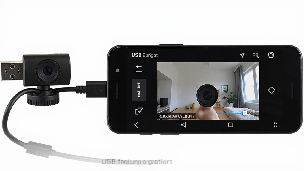 ����������һ����׿�ֻ�ͨ��OTGת��������һ����ɫUSB����ͷ���ֻ���Ļ��ʾUSBרҵ����ͷ������ʵʱԤ�����棬����Ϊ�ֻ����С�����ͷ����ࡢת������Ȼ���ӣ��Ű������������Ϊ�Ƽ��в�Ʒչʾ�磬ϸ�ڰ����ֻ���Ļ�ϵķֱ��ʵ��ڰ�ť�ͻ���Ԥ�����ڣ����ʸ��塢�����ɾ����޶���Ԫ��
