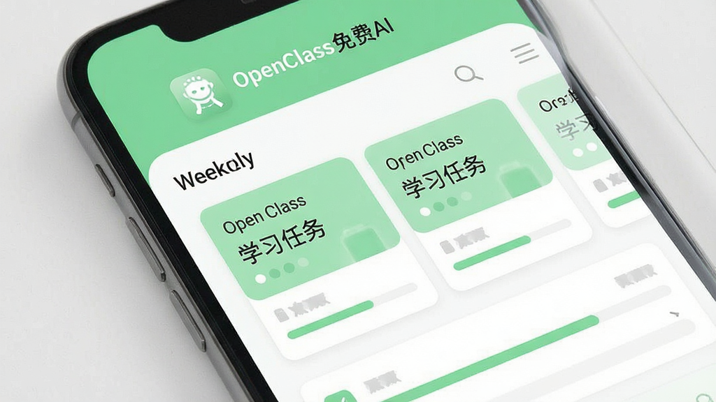 һ��չʾOpenClass���AIѧϰ�ƻ����ܵĽ���ͼ������Ϊ�ֻ���Ļ�ڳ��ְ������е�ѧϰ����Ƭ���������������ʾ��OpenClass���AI����ʶ����ɫΪ����ǳ�����ɫ���䣬�������룬����Լ�����������ɾ����޶���Ԫ��