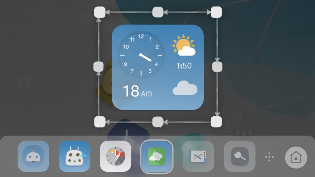 DroidDeck ����С�����༭���棬�ֻ���Ļ������ʾʱ���������С�����������п���ק�ĵ����߿򣬵ײ�ΪС����ѡ����壬���Ϊ��ƽ����ƣ�ϸ�ڰ�����͸�������Բ�ǿؼ�����������������ɾ��޶���Ԫ��