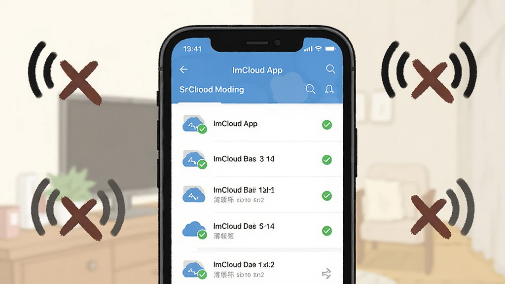 һ��չʾImCloud App���߻��湦�ܵĳ���ͼ������Ϊһ���ֻ��ڷ���ģʽ����ʾImCloud App�������ļ��б�������Ϊ�ֻ����С���Χ�м򵥵��źŹر�ͼ�꣬���Ϊ��������廭��ϸ�ڰ����ֻ���Ļ���ļ�������ɫ�Թ���ʶ������Ϊǳɫ���ڻ���������������Ȼ���޶���Ԫ��