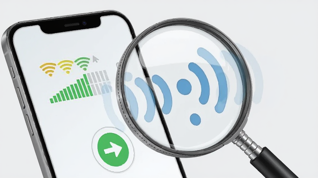 һ��չʾ����WIFI�������������⹦�ܵĲ廭��������һ���ֻ���Ļ����ʾ�ź�ǿ����������״̬ͼ�꣬�ֻ��Ա���һ���Ŵ����ڹ۲��źŲ��ƣ�����Ϊ����ɫ�����дʵ��࣬ϸ�����������ʸɾ����޶���Ԫ��
