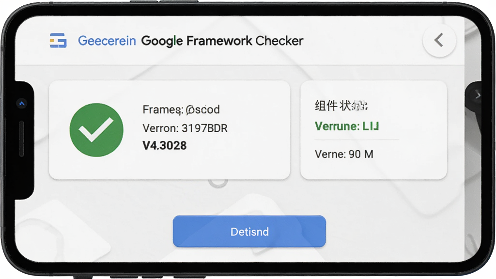 Google Framework CheckerӦ���ڼ����ҳ�棬��ɫ��ͼ����ʾ����������Ա��г���ܰ汾�ź����״̬��������ÿ�Ƭʽ���֣���ɫΪ������䣬��������죬ϸ�ڰ����ֻ���Ļ�ͼ�ⰴť�������������ɾ����޶���Ԫ��
