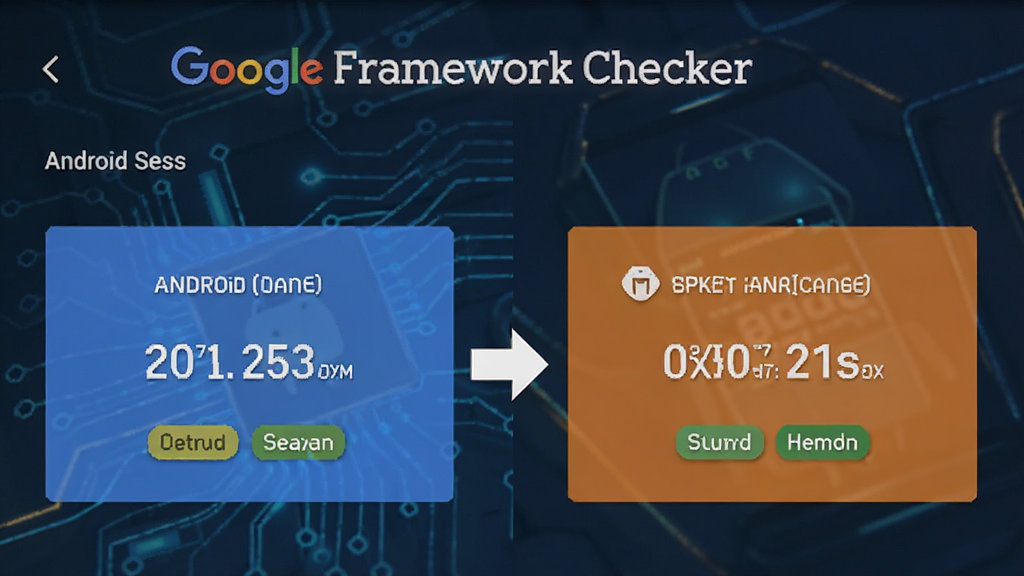 Google Framework Checker�汾��Ϣҳ�棬��ʾ��׿ϵͳ�汾����ȸ��ܰ汾�Ų��жԱȣ��м��м�ͷ���ӣ�������öԱ�ɫ���Ű棬���Ϊ�Ƽ������ϸ�ڰ����汾���ֺ�����״̬��ǩ�������������ɾ����޶���Ԫ��