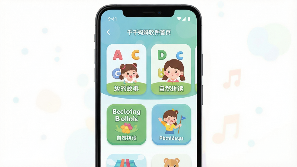 һ��չʾǧǧ����������ҳ������ֻ�����ͼ������Ϊ���з��õİ�׿�ֻ�����Ļ��ʾ��ͨ���Ķ�ͯӢ��ѧϰ��ҳ��������ĸ���¿�Ƭ����Ȼƴ�������Ӣ�Ķ���ͼ�꣬���ּ���������Ű����ֻ���ĻΪ�����������ף����Ϊ���������ı�ƽ�廭�磬ϸ�ڰ���Բ�ǿ�Ƭ����ͽ��䱳�����ͱ�������ɫ�������ʸɾ��������޶���Ԫ��